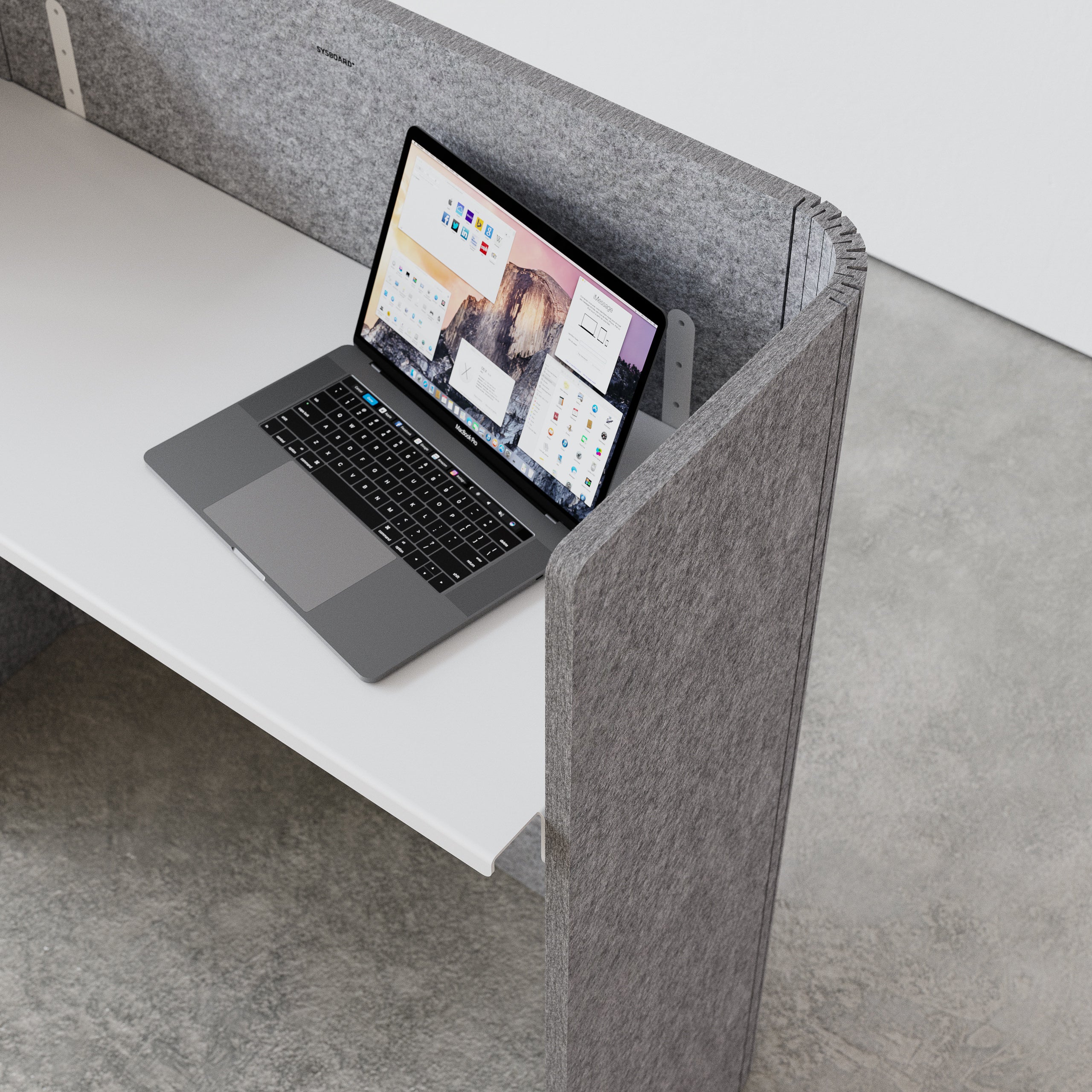 Flex Desk Schreibtisch, höhenverstellbar, kombinierbar, schnell aufgebaut, Akustikmaterial, Coworking