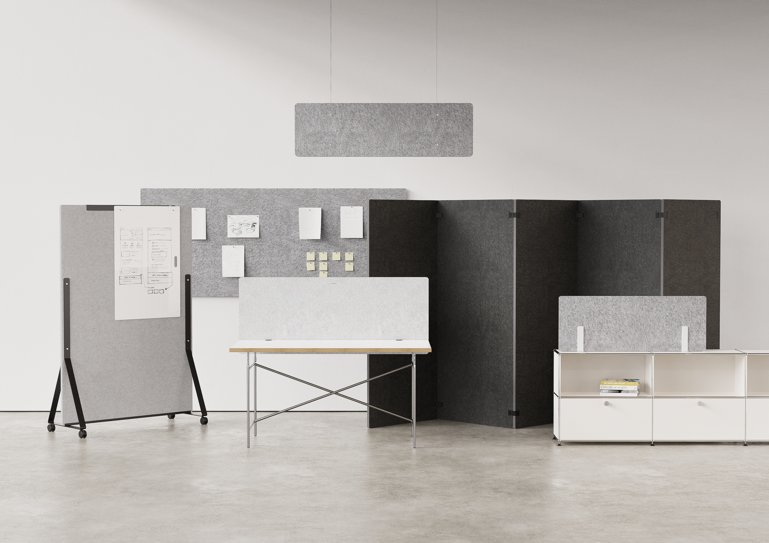 Arbeitsplatz, Akustik, Trennwände, Schallschutz, Lärmschutz, Pinnwand, Moderation, Konferenz